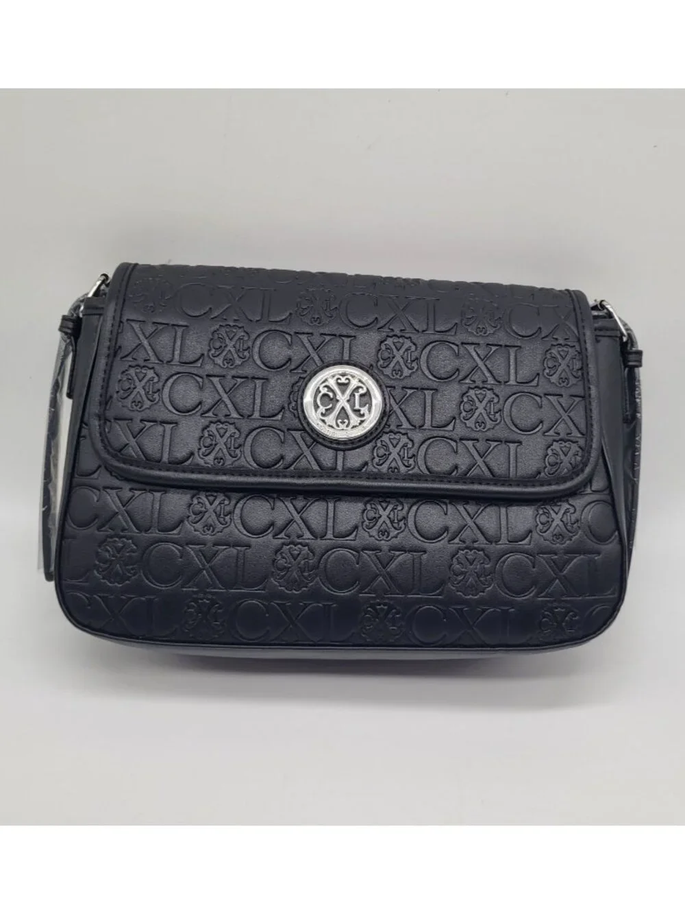 CXL by Christian Lacroix Clara Embossed Black Logo Shoulder Bag